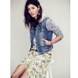 Free People Hooded Denim Jacket Distressed Size Small